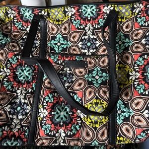 Vera Bradley Floral Pattern Large Tote in Black Leather Trim and Multicolor